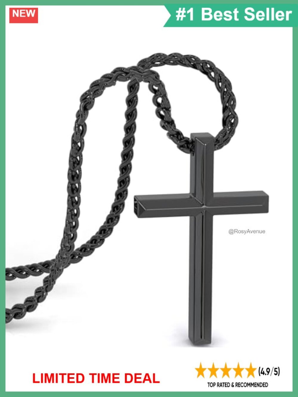 Men's Stainless Steel Cross Necklace 20 Inch Wheat Chain